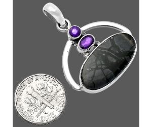 Picasso Jasper and Amethyst Pendant SDP143087 P-1129, 12x24 mm