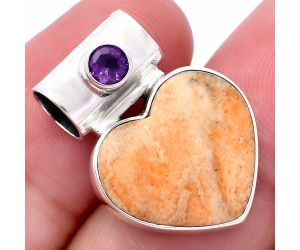 Valentine Gift Heart - Coral Jasper and Amethyst Pendant SDP145187 P-1300, 16x17 mm