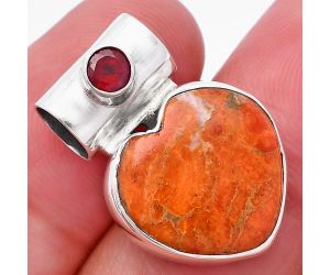 Valentine Gift Heart - Red Sponge Coral and Garnet Pendant SDP145191 P-1300, 15x15 mm