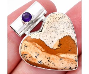 Valentine Gift Heart - Picture Jasper and Amethyst Pendant SDP145383 P-1300, 24x25 mm