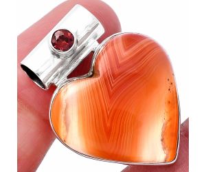 Valentine Gift Heart - Lake Superior Agate and Garnet Pendant SDP145393 P-1300, 23x23 mm