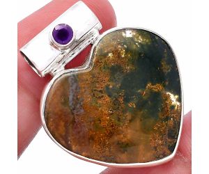 Valentine Gift Heart - Moss Agate and Amethyst Pendant SDP145395 P-1300, 26x27 mm