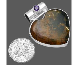 Valentine Gift Heart - Moss Agate and Amethyst Pendant SDP145395 P-1300, 26x27 mm