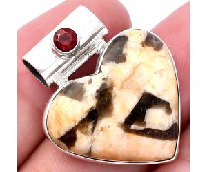 Valentine Gift Heart - Cobra Jasper and Garnet Pendant SDP145415 P-1300, 22x25 mm