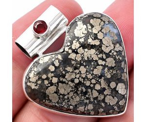 Valentine Gift Heart - Nipomo Marcasite Agate and Garnet Pendant SDP145428 P-1300, 27x30 mm