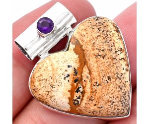 Valentine Gift Heart - Picture Jasper and Amethyst Pendant SDP145457 P-1300, 25x27 mm