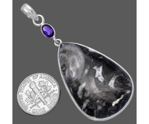 Mexican Cabbing Fossil and Amethyst Pendant SDP145650 P-1098, 22x36 mm