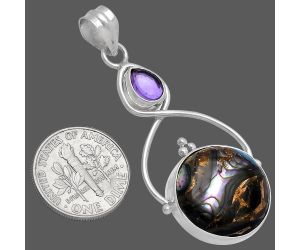 Copper Abalone Shell and Amethyst Pendant SDP145790 P-1125, 18x18 mm