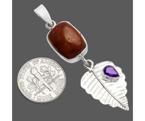 Red Moss Agate and Amethyst Pendant SDP146796 P-1539, 10x14 mm