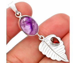 Super 23 Amethyst Mineral From Auralite and Garnet Pendant SDP146810 P-1539, 10x14 mm