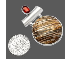 Stick Agate and Garnet Pendant SDP147184 P-1279, 23x23 mm