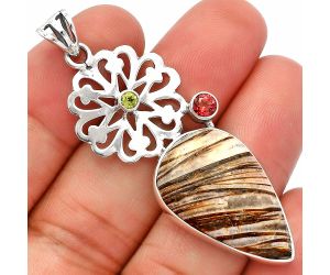 Stick Agate, Garnet & Peridot Pendant SDP147509 P-1228, 16x26 mm