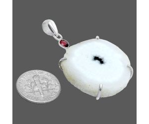 White Solar Quartz Eye and Garnet Pendant SDP147768 P-1311, 27x28 mm