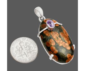 Peanut Obsidian and Amethyst Pendant SDP148471 P-1386, 18x32 mm