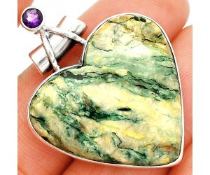 Heart - Green Mariposite and Amethyst Pendant SDP149709 P-1159, 28x29 mm