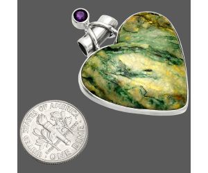 Heart - Green Mariposite and Amethyst Pendant SDP149709 P-1159, 28x29 mm