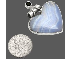 Heart - Blue Lace Agate and Black Onyx Pendant SDP149717 P-1159, 24x26 mm