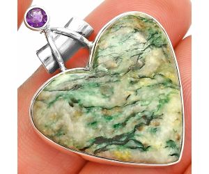 Heart - Green Mariposite and Amethyst Pendant SDP149764 P-1159, 27x28 mm