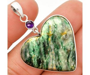 Heart - Green Mariposite and Amethyst Pendant SDP150160 P-1098, 29x30 mm