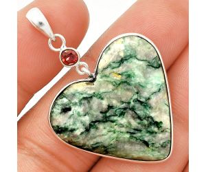 Heart - Green Mariposite and Garnet Pendant SDP150175 P-1098, 28x29 mm