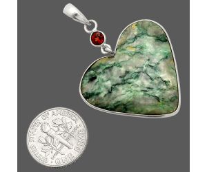 Heart - Green Mariposite and Garnet Pendant SDP150175 P-1098, 28x29 mm