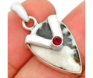 White Buffalo Turquoise and Ruby Pendant SDP150825 P-1735, 13x20 mm