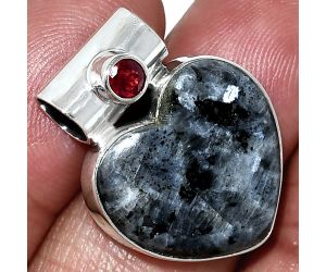 Heart - Larvikite Stone - Black Moonstone and Garnet Pendant SDP151796 P-1300, 18x19 mm