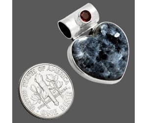 Heart - Larvikite Stone - Black Moonstone and Garnet Pendant SDP151796 P-1300, 18x19 mm