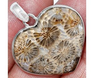 Heart - Flower Fossil Coral Pendant SDP151954 P-1043, 25x27 mm