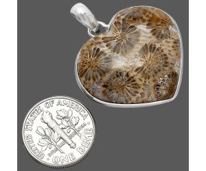 Heart - Flower Fossil Coral Pendant SDP151954 P-1043, 25x27 mm