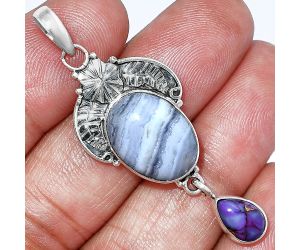 Blue Lace Agate and Copper Purple Turquoise Pendant SDP152002 P-1413, 12x16 mm