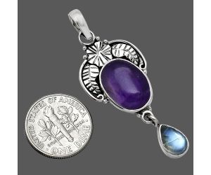 Super 23 Amethyst Mineral From Auralite and Rainbow Moonstone Pendant SDP152010 P-1413, 11x15 mm