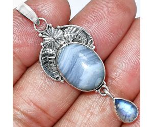 Blue Lace Agate and Rainbow Moonstone Pendant SDP152021 P-1413, 12x16 mm