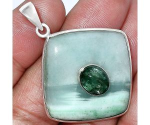Green Lace Agate and Green Fuchsite Pendant SDP152202 P-1323, 28x28 mm