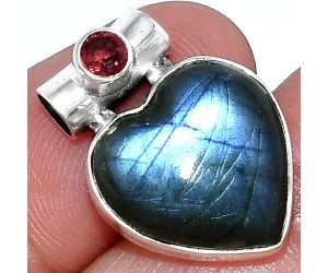 Heart - Blue Fire Labradorite and Garnet Pendant SDP152257 P-1300, 15x16 mm