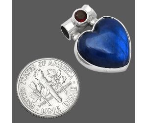 Heart - Blue Fire Labradorite and Garnet Pendant SDP152260 P-1300, 15x15 mm