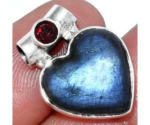 Heart - Blue Fire Labradorite and Garnet Pendant SDP152262 P-1300, 15x15 mm