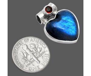 Heart - Blue Fire Labradorite and Garnet Pendant SDP152266 P-1300, 15x15 mm