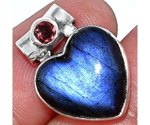 Heart - Blue Fire Labradorite and Garnet Pendant SDP152268 P-1300, 15x15 mm