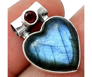 Heart - Blue Fire Labradorite and Garnet Pendant SDP152269 P-1300, 15x16 mm