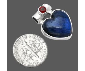 Heart - Blue Fire Labradorite and Garnet Pendant SDP152270 P-1300, 15x15 mm