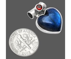 Heart - Blue Fire Labradorite and Garnet Pendant SDP152273 P-1300, 15x15 mm