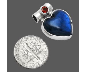 Heart - Blue Fire Labradorite and Garnet Pendant SDP152274 P-1300, 15x15 mm