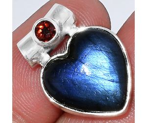 Heart - Blue Fire Labradorite and Garnet Pendant SDP152275 P-1300, 15x15 mm