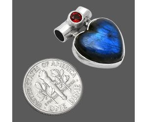 Heart - Blue Fire Labradorite and Garnet Pendant SDP152280 P-1300, 15x15 mm