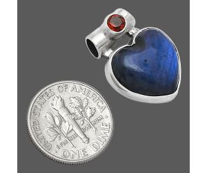 Heart - Blue Fire Labradorite and Garnet Pendant SDP152281 P-1300, 15x15 mm