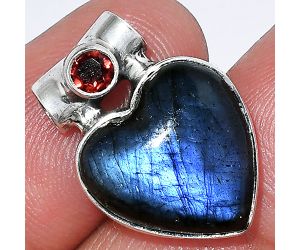 Heart - Blue Fire Labradorite and Garnet Pendant SDP152283 P-1300, 15x15 mm