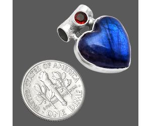 Heart - Blue Fire Labradorite and Garnet Pendant SDP152283 P-1300, 15x15 mm