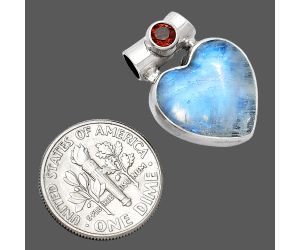 Heart - Rainbow Moonstone and Garnet Pendant SDP152288 P-1300, 15x15 mm