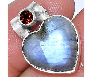 Heart - Rainbow Moonstone and Garnet Pendant SDP152291 P-1300, 15x15 mm